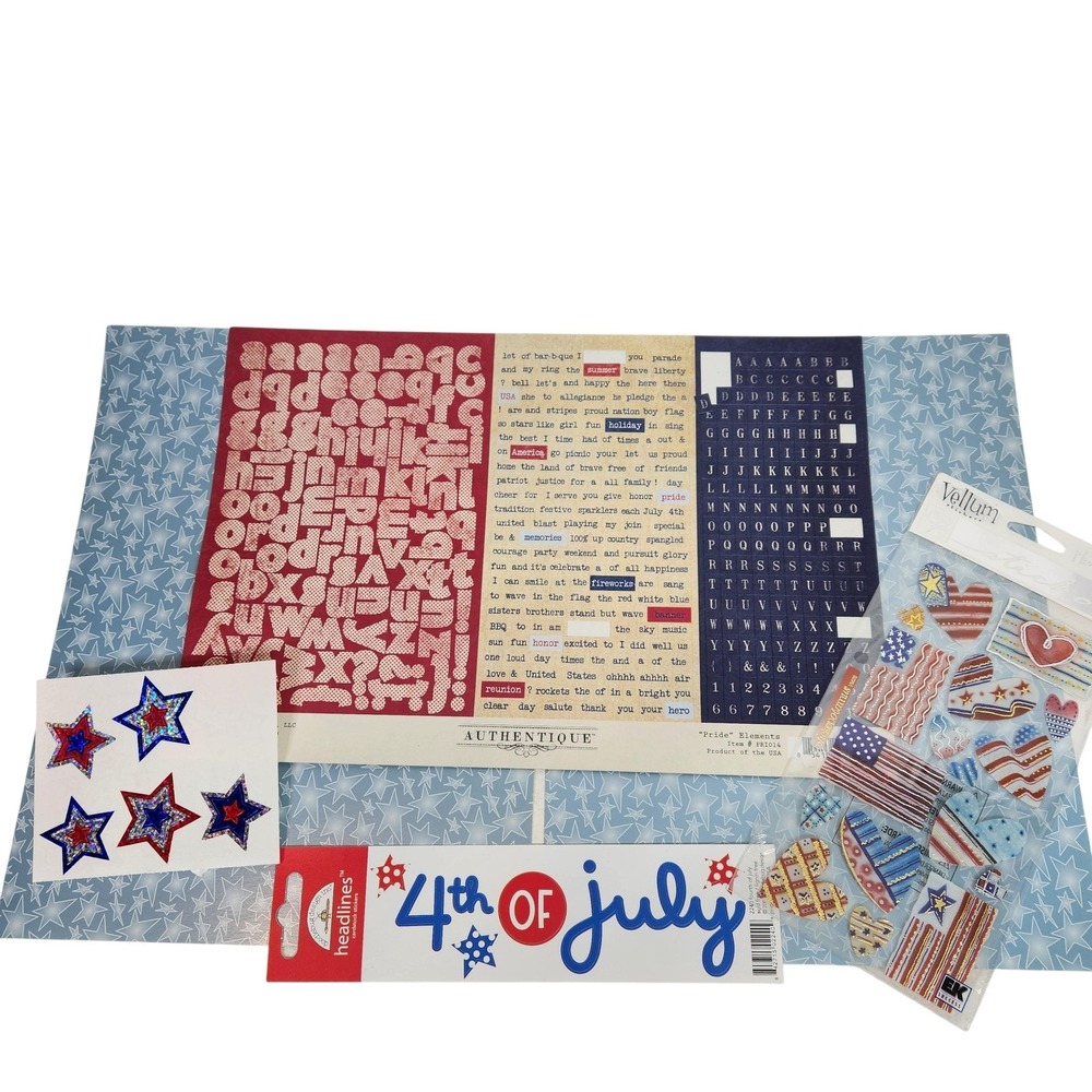 4th Of July Sticker Scrapbook Lot Authentique Doodlebug Stickopotamus Patriotic
